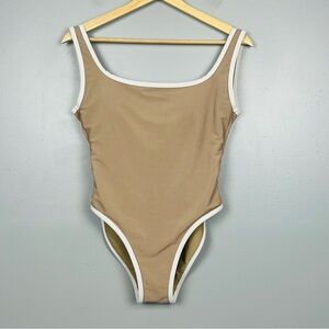 Lain Snow beige & white Ocean Isle Women's One Piece swimsuit, medium.
